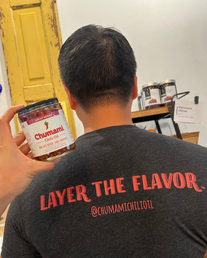 
            
                Load image into Gallery viewer, Chumami T-Shirt (Layer the Flavor slogan on the back!)
            
        